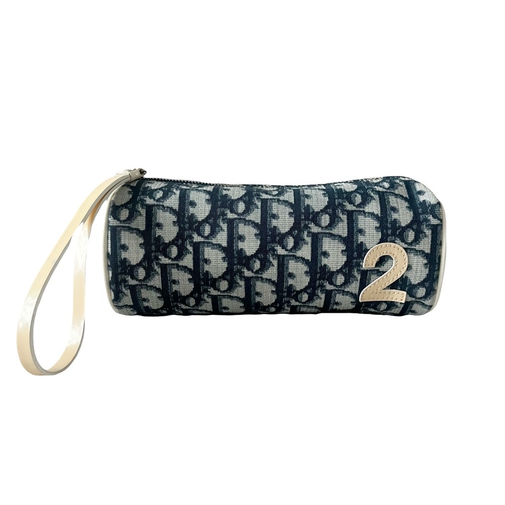 Christian Dior by John Galliano Blue Monogram 2 Wristlet Pouch Makeup Bag